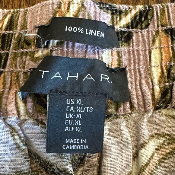 Tahari | Linen Botanical Wide Leg Palazzo Pants, Size XL - Picture 5 of 8